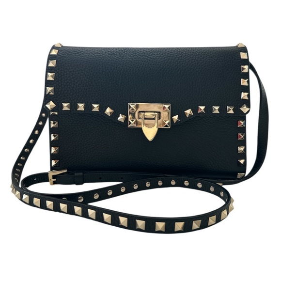 Valentino Garavani Handbags - Valentino Garavani Black Leather Rockstud Crossbody Bag with Gold Hardware